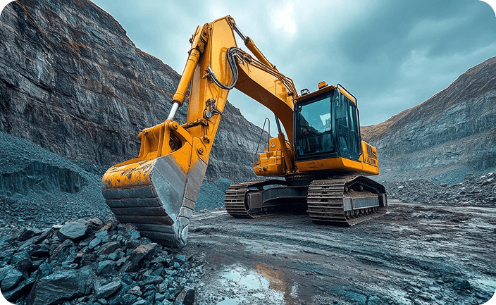 Excavator working in a rocky mining site